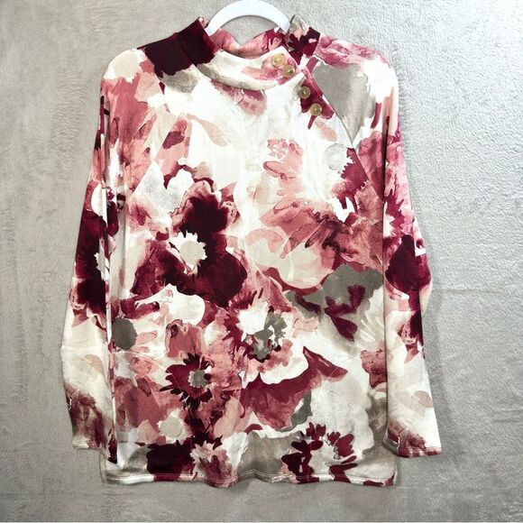 Chico’s Cozisoft Floral Pullover Tunic Top Mock Neck Women’s M (1) New With Tags - Picture 1 of 9